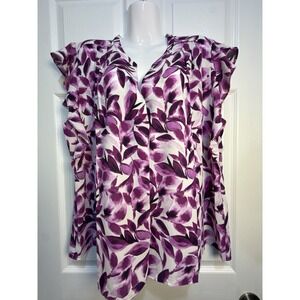 NWT Alfani XXL Purple Floral Flutter Sleeve V-Neck Blouse Top Plus Size